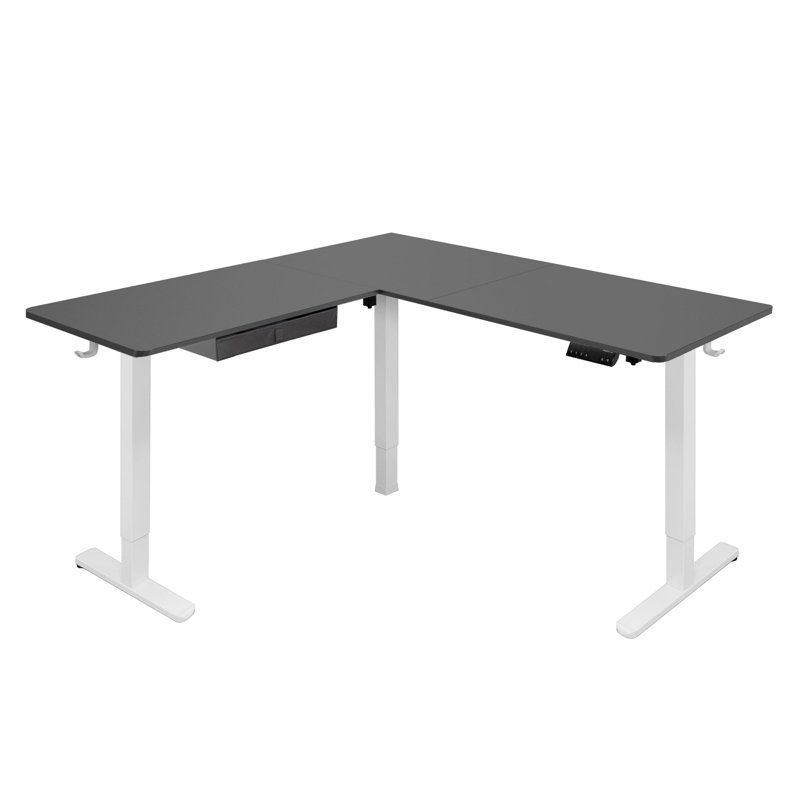 Large Black Adjustable Height Corner Standing Desk with Drawer