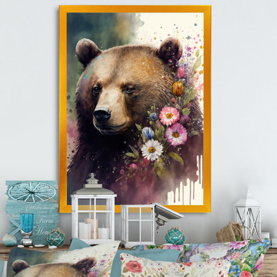 «Cute Bear Floral Art I», peinture sur toile