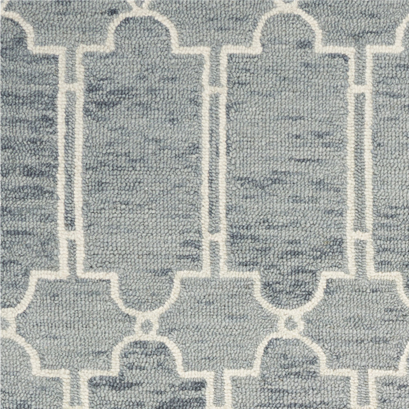 Jennine Blue Wool Geometric Hand Tufted Area Rug, Rectangle 9' x 12'