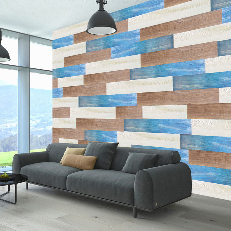 Panneau mural auto-adhésif 5 po x 47 po brun, Crème / Brun / Bleu ciel