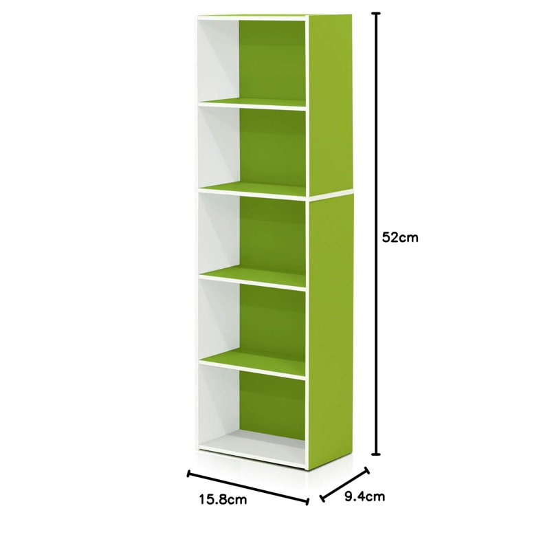5-Tier Reversible Color Open Shelf Bookcase, White/Pink, Green/White