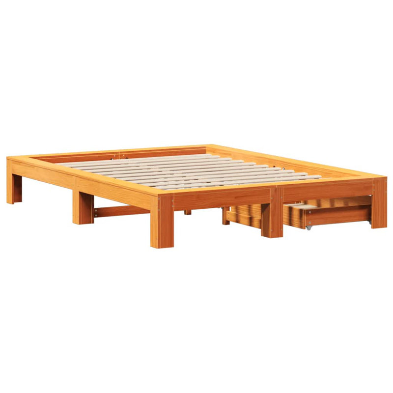 Solid Wood Storage Bed, Kingsize (5'), Wax Brown