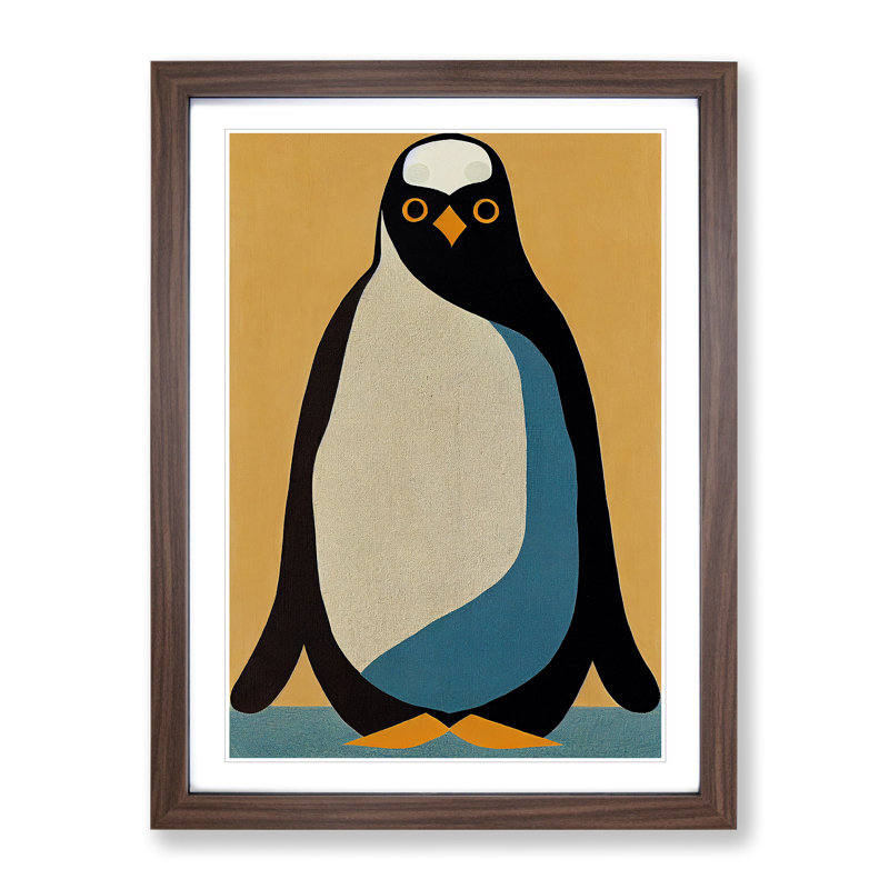 Retro Penguin No.3 - Framed Print, 64cm H x 46cm W x 2cm D, Brown Framed
