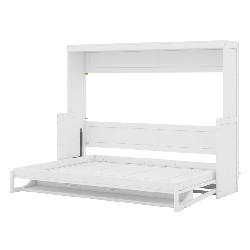Lit escamotable avec élévateur hydraulique et bureau, Blanc, Lit double