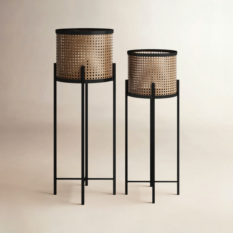 2 Piece Metal Indoor Outdoor Planter with Removable Stand Set
