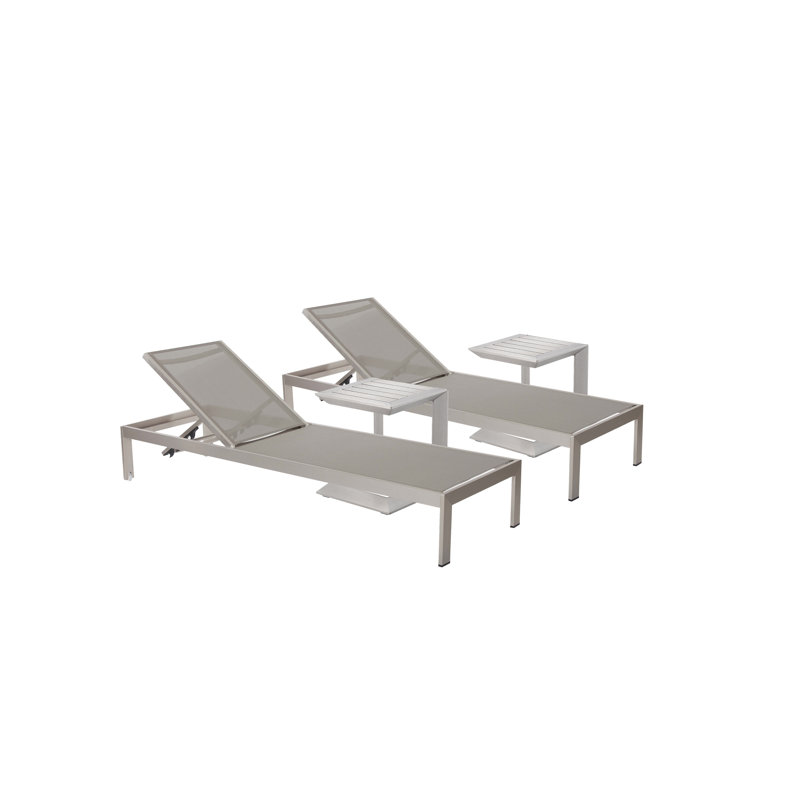 76" Long Reclining Chaise Lounge Set with Table
