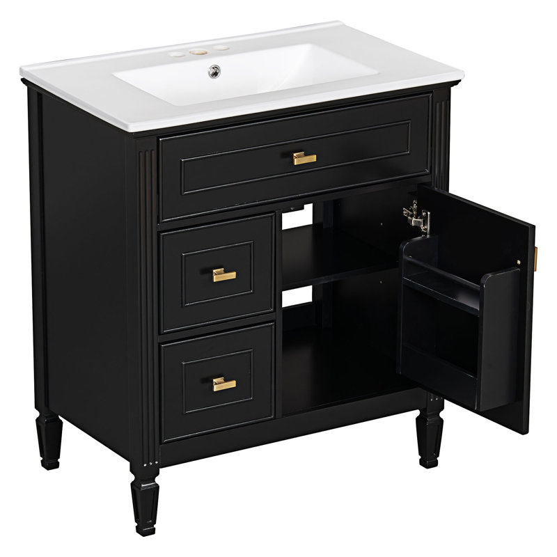 Meuble-lavabo de salle de bain avec lavabo, Noir