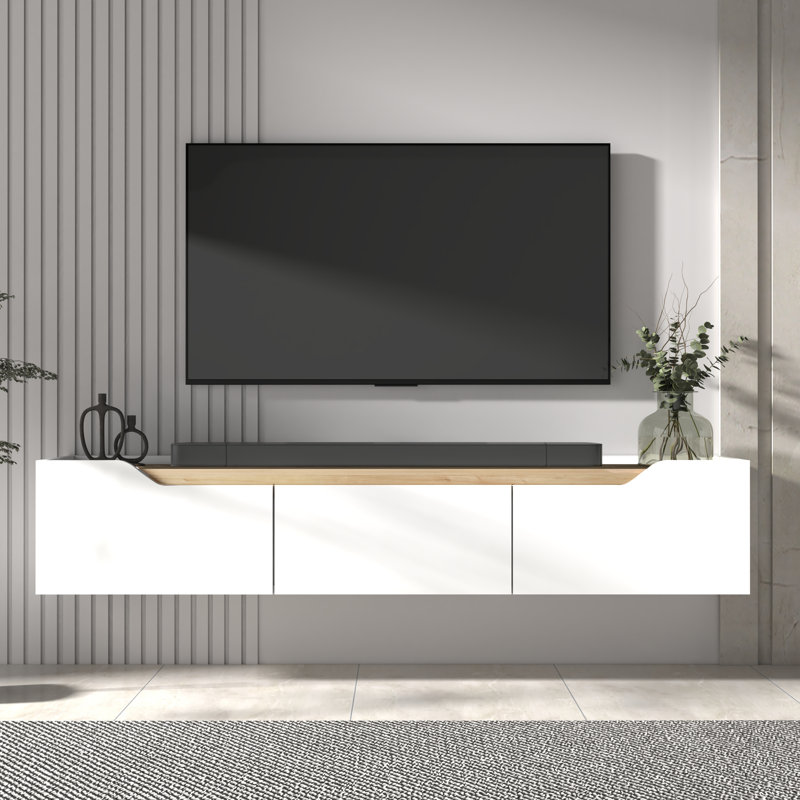 TV Stand for TVs up to 78", White/Oak Wood