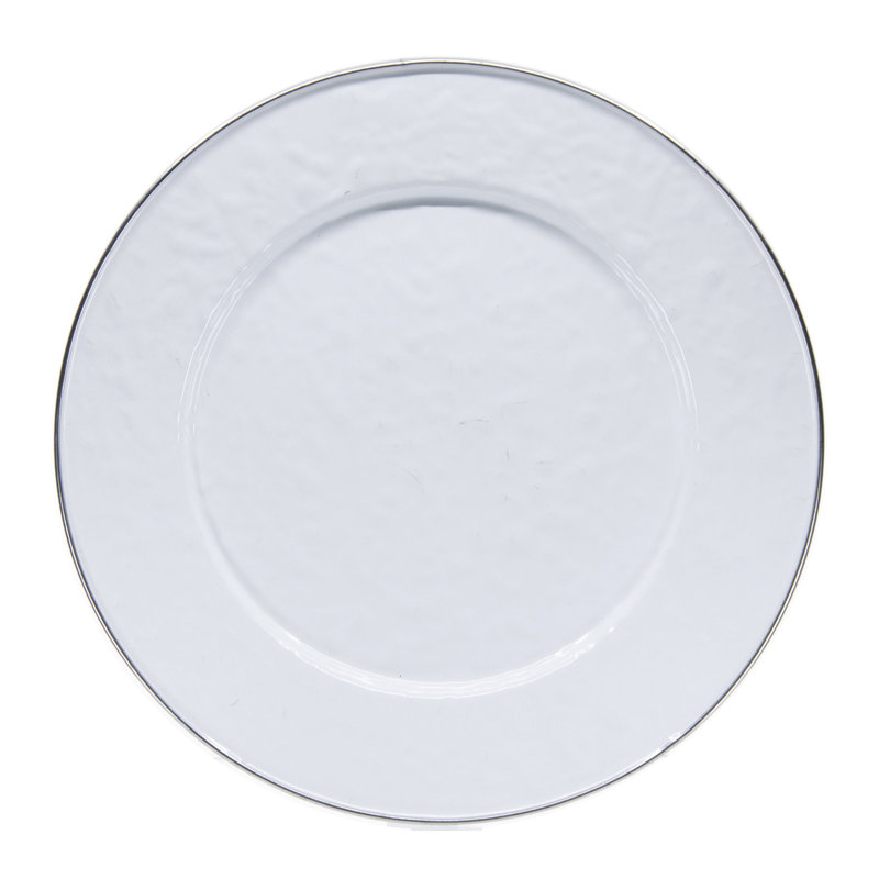 Solid Handmade Enamelware Dinner Plate, Solid White Textured