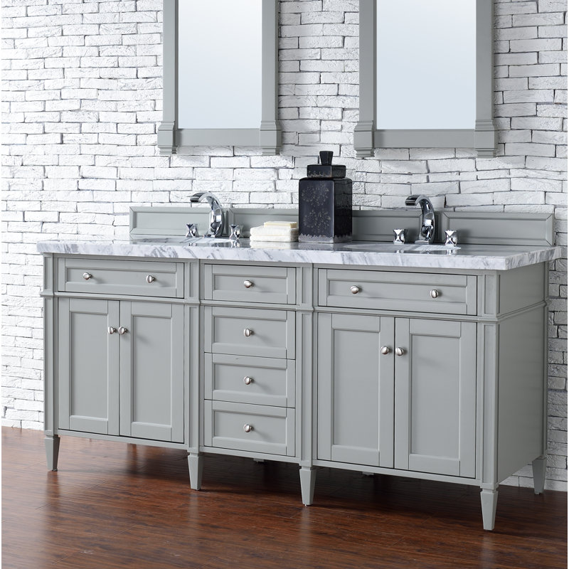 Dussault 72" W Double Vanity, Urban Grey, Carrara White, 8" Widespread