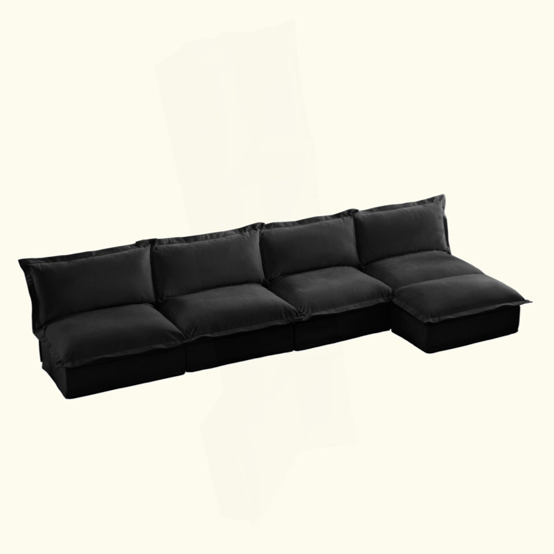 Canapé modulaire rembourré sans accoudoir avec repose-pieds réversible, canapé modulaire sans accoudoirs, tissu chenille, 4