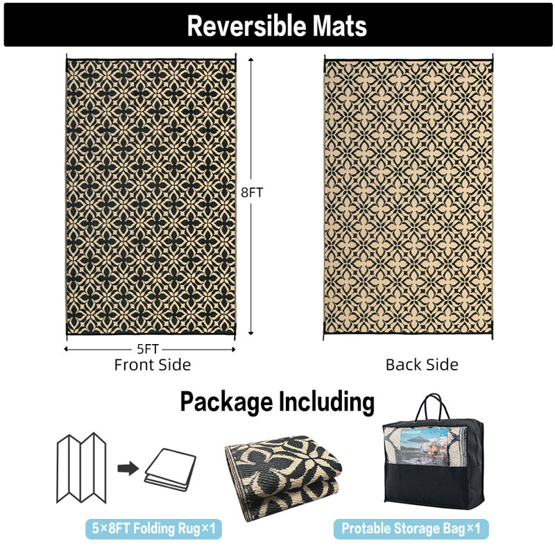 Tapis extérieur noir et beige
