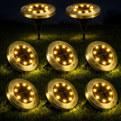 Low Voltage Solar Ground Lights 8 LED Garden Waterproof Disk Light Outdoor Pathway Metal Well Light