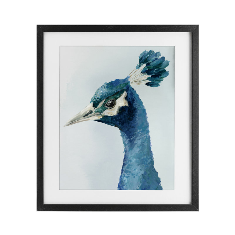 «Vivid Plumage Peacock», reproduction sous verre encadrée, conception par Hannah Dawson, H 16 po x l 13 po, Cadre noir minuit