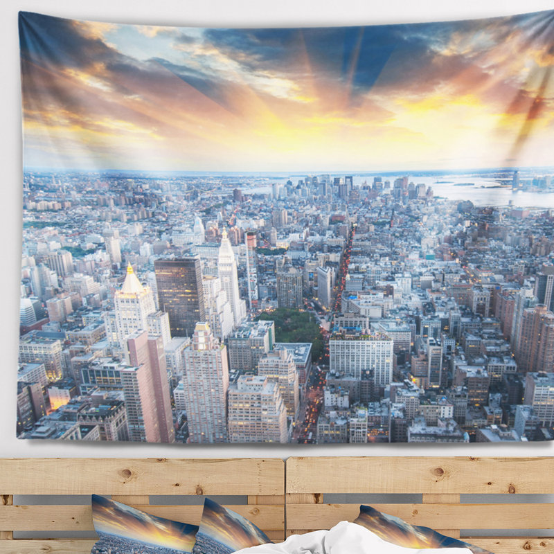 Paysage urbain, vue aérienne de la tapisserie des gratte-ciel de New York, H 32 po x l 39 po