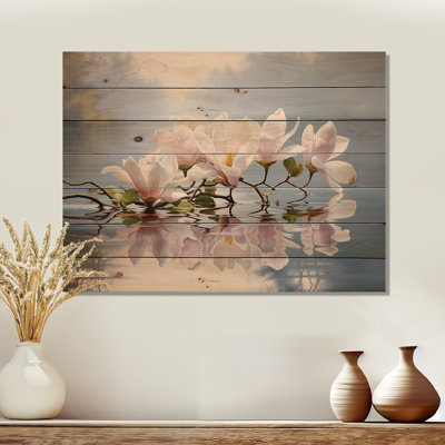 Blanc blanc gris Magnolias Magnolia Reflections I sur impression sur bois
