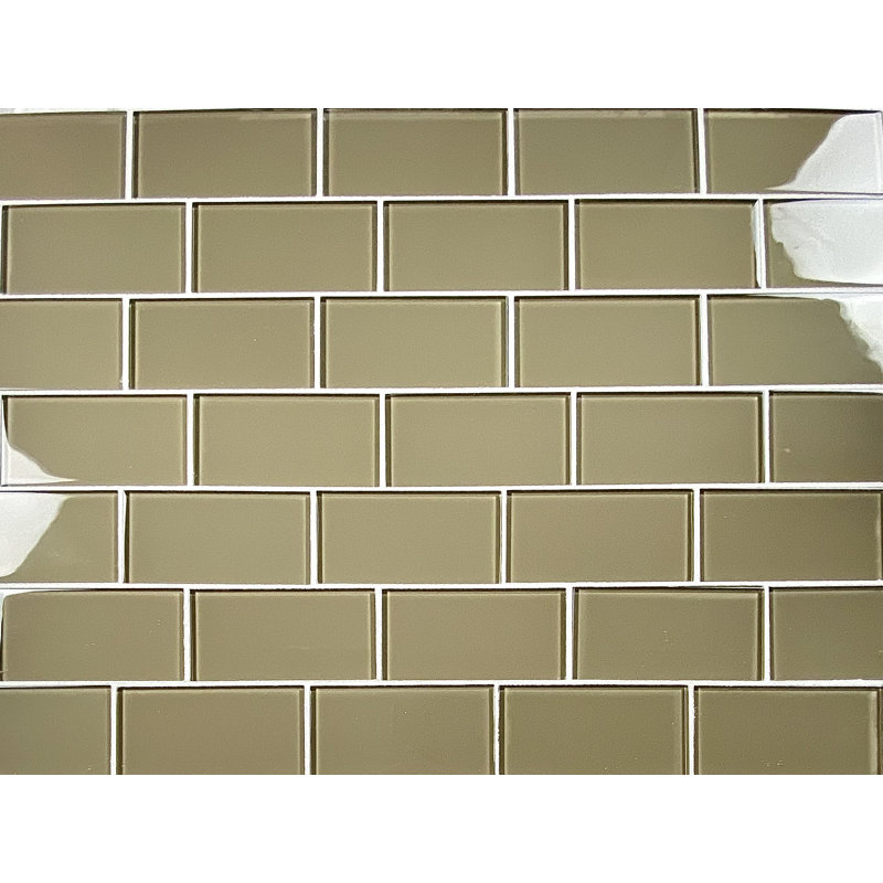 Metro 3 in. x 6 in. Glass Straight Edge Subway Wall & Pool Tile, Olive Brown