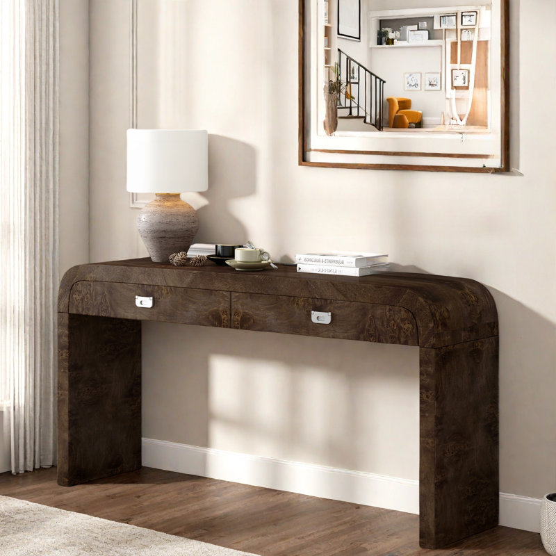 Table d'entrée moderne avec 2 tiroirs, Marron foncé