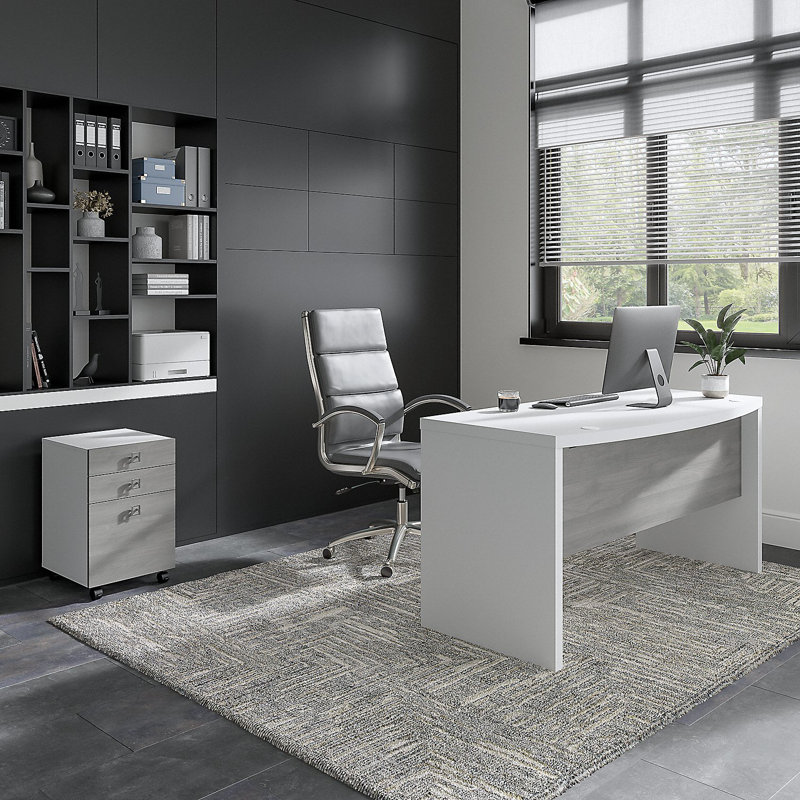 Echo 2 Piece Computer Desk Office Set, Pure White/Modern Gray