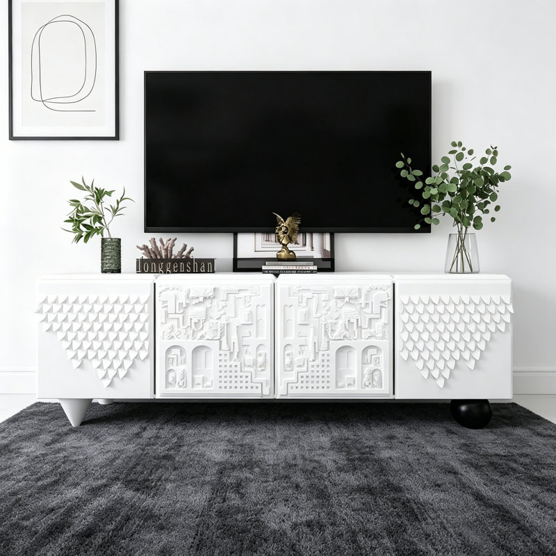 Meuble télé simple et créatif, Blanc cassé / blanc