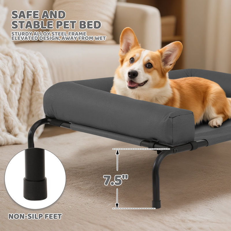 Lit pour chien surélevé avec coussins Cooler, Moyen (l 42 po x P 30 po x H 7,5 po), Gris foncé