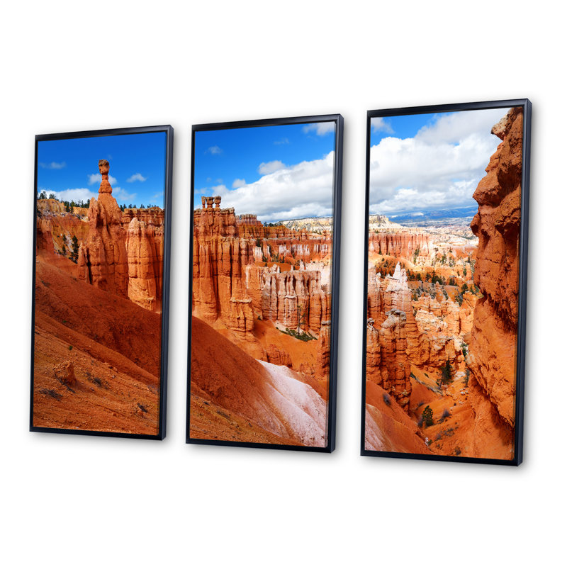 «Sandstone Hoodoos In Bryce Canyon», ensemble de 3 toiles encadrées, L 36 po x H 28 po, Cadre noir