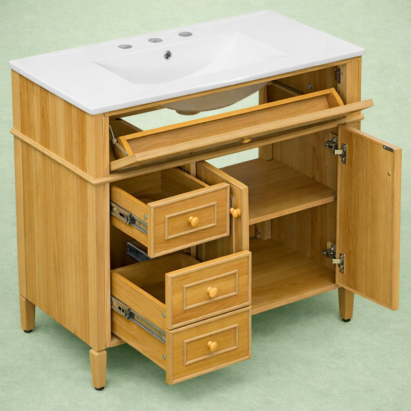 Meuble-lavabo simple 36 po avec lavabo et poignées en bois d'hévéa