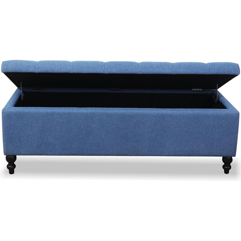 Brendalynn Upholstered Button Tufted Ottoman with Storage for Living Room, Blue Cotton Blend