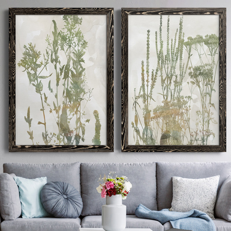 Sans cadre Garden I - Ensemble de 2 peintures sur toile encadrées, H 44 po x l 31 po x P 1 po, Encadré de bois de noyer