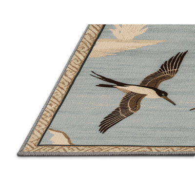 Washable Coastal Birds Coastal Area Rug