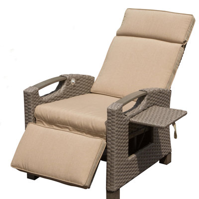 Outdoor Recliner With Protected - Beige, Adjustable, Comfortable Cushions, Rust- Frame Chair, Hand-Woven Resin , Adjustable Recline, Thick Seat Cushions For Use