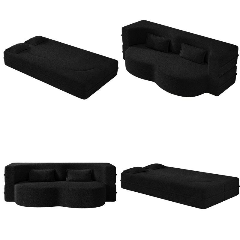 Canapé-lit moderne au sol pour lit simple, canapé-lit pliant en tissu avec matelas de 15 po et 2 coussins, canapé convertible à 2 places pour le salon, la chambre d'amis, aucun assemblage requis