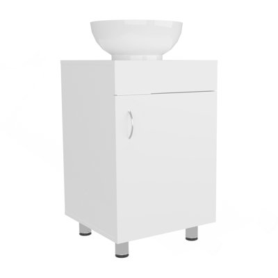 Meuble-lavabo autoportant de 18 po de large avec lavabo en porcelaine, rangement pour salle de bain, blanc