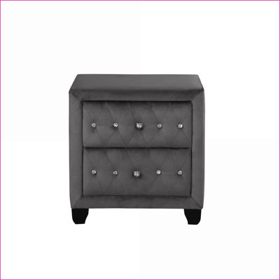 Sophia Modern Crystal Tufted 2-Drawer Velvet Cream Wood Nightstand