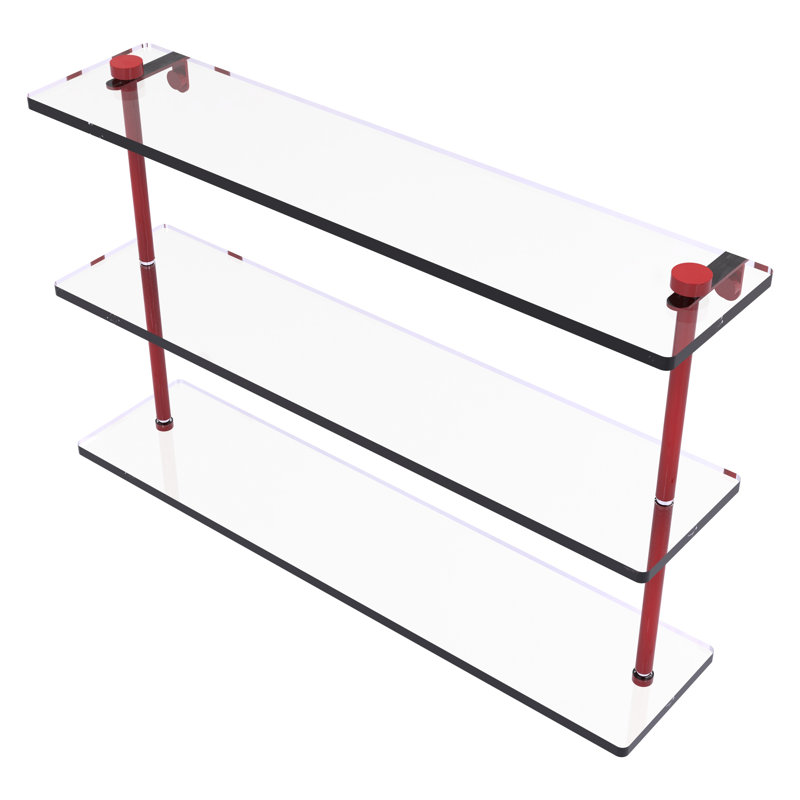 Tablette en verre à trois niveaux Inch NS, H 15 po x l 22 po x P 5 po, Rouge pompier