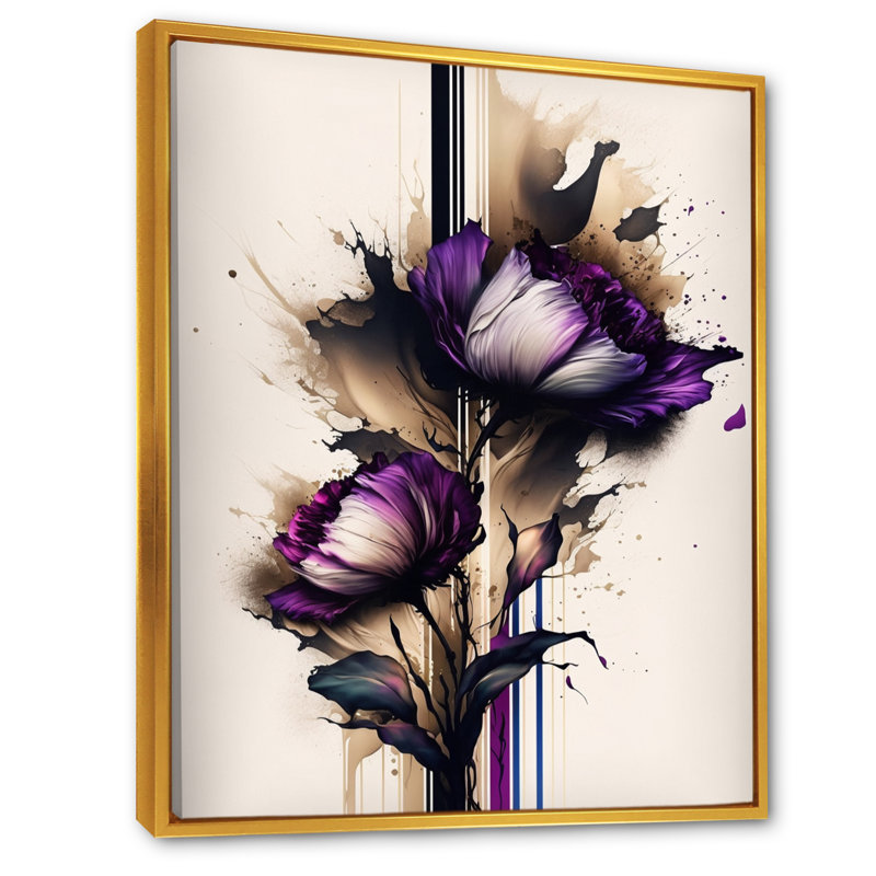 Fleur de pivoine Puple sur peinture abstraite I - Peinture sur toile, H 44 po x l 34 po x P 1,5 po