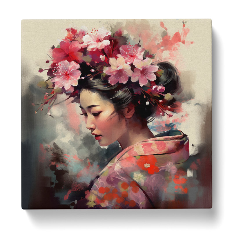 Geisha Floral Art - Wrapped Canvas, 50cm H x 50cm W x 3cm D
