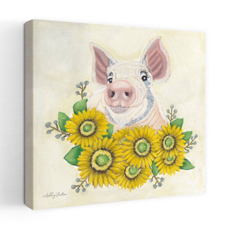 Art contemporain fantaisiste avec cochon Cali, H 18 po x l 18 po