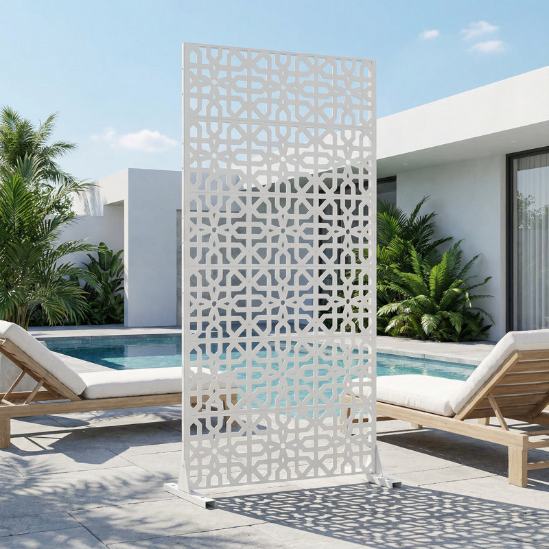 Motif de panneau d'intimité en métal, Blanc, H 72 po x l 35 po x P 16 po