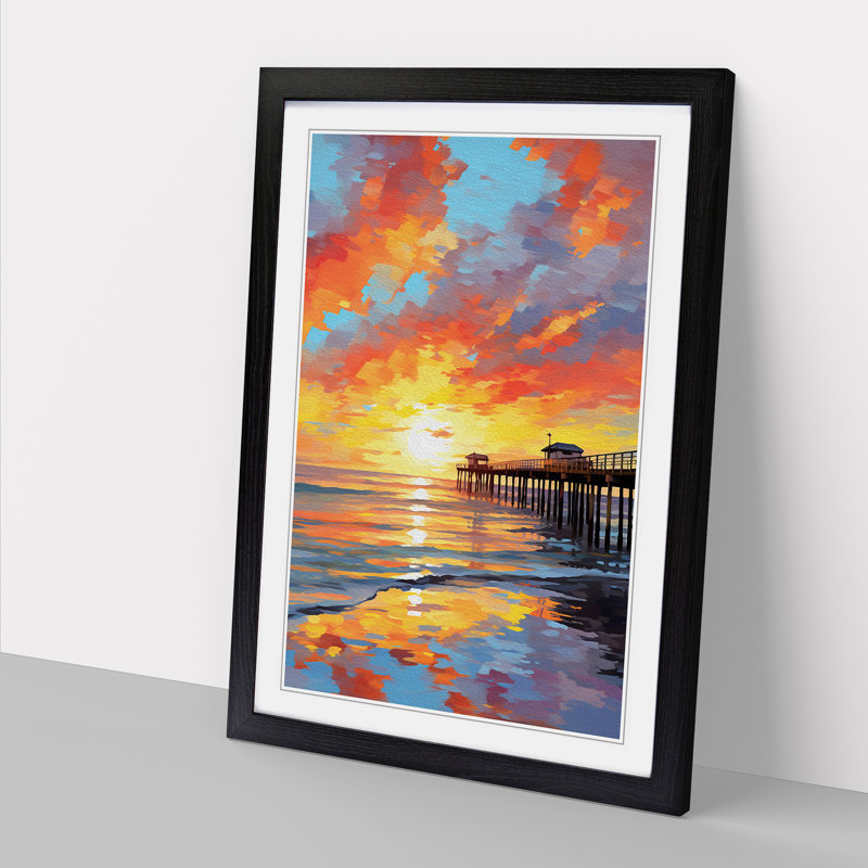 Pier Impressionism - Single Picture Frame Print on Wood, Black Framed, 46cm H x 34cm W x 2cm D