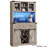 Valerie 70.8" Bar Cabinet with Light and Power Outlet, Sliding Barn Door, Glass and Wine Rack, 2 Drawers-1073898136