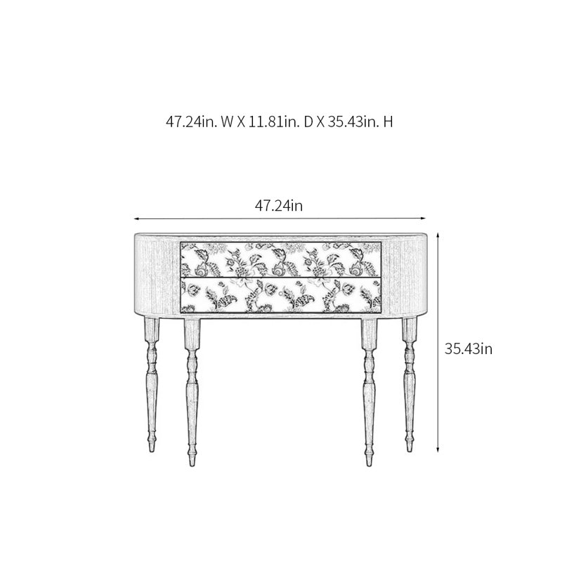 Console rétro élégante avec 2 tiroirs, H 35,43 po x l 47,24 po x P 11,81 po