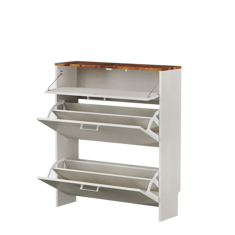 31" W 2-Flip Drawer 1-Drawer Shoe Cabinet, Washed White