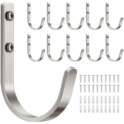 10-Pack 22LB Wall Hooks for Hanging Towel/Coat, Black | Screw in Metal Hanger Wall Mount, for Outdoor, Closet, Door, Bathrooms, for Backpack, Robe