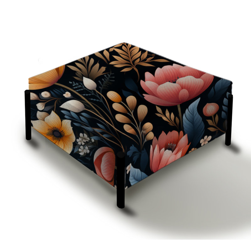 Jardin multicolore à motif de fleurs sauvages sur fond noir - Grand repose-pieds carré floral