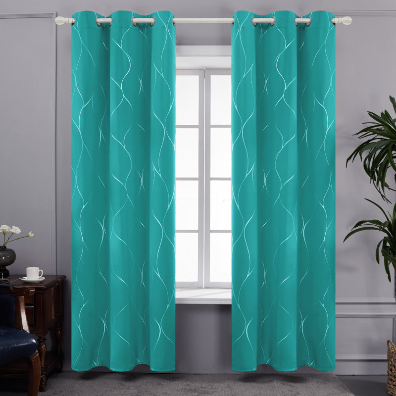 Kellda Thermal Room Darkening Polyester Curtain Panels, Turquoise, 42" W x 96" L