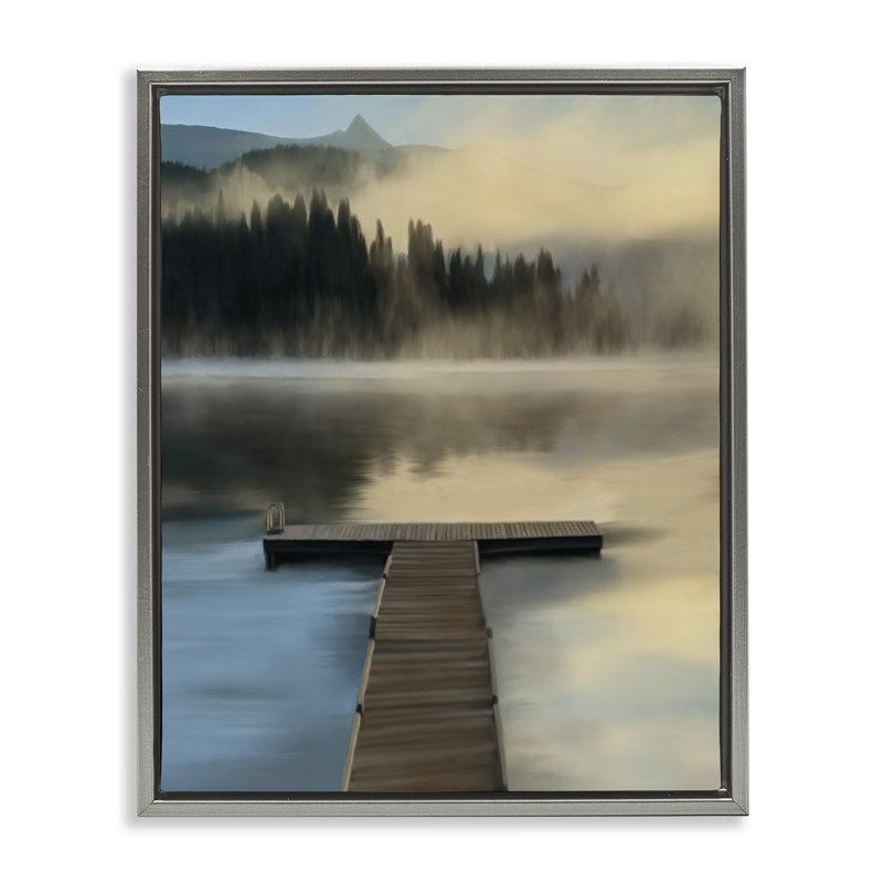 Cadre flottant avec lac réfléchissant au crépuscule, design par Renel Peters, Cadre flottant gris lustré, H 31 po x l 25 po