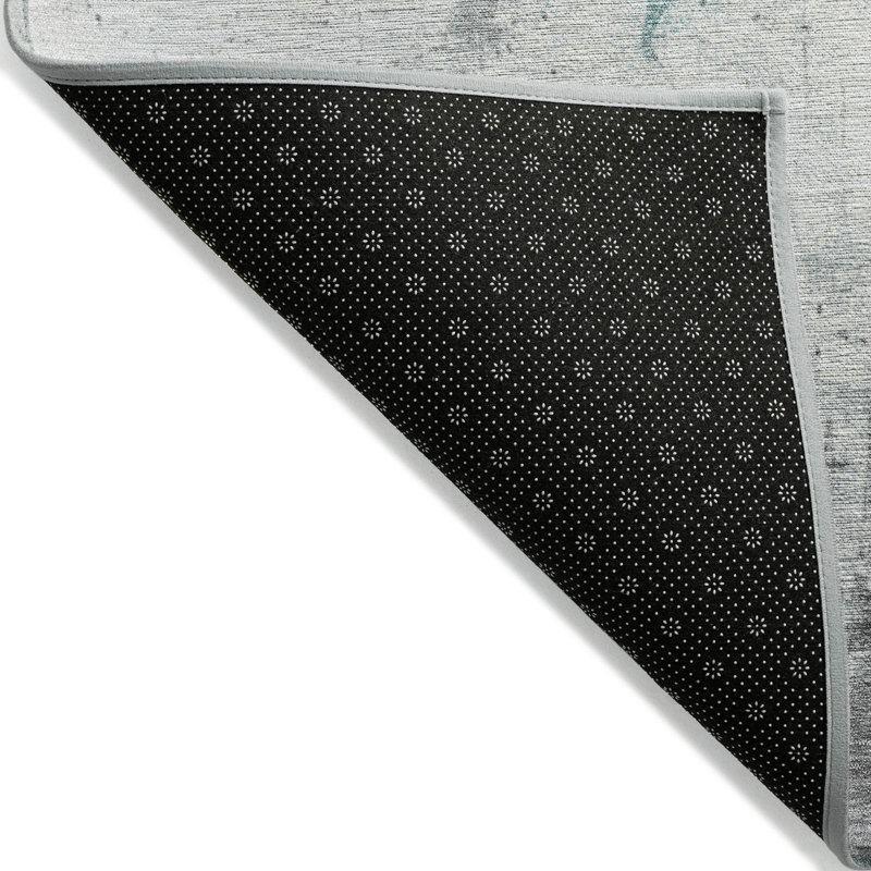 3' X 5' Teal Blue And Gray Abstract Washable Indoor Outdoor Area Rug