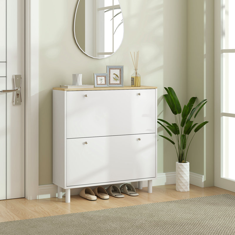 Armoire de rangement étroite pour chaussures avec tablettes réglables, Blanc