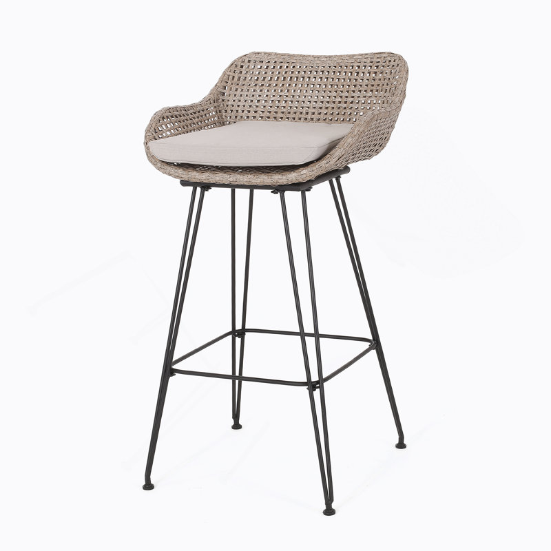 Tabouret de bar en PE avec coussins confortables et pieds en épingle à cheveux en métal durables pour une utilisation extérieure